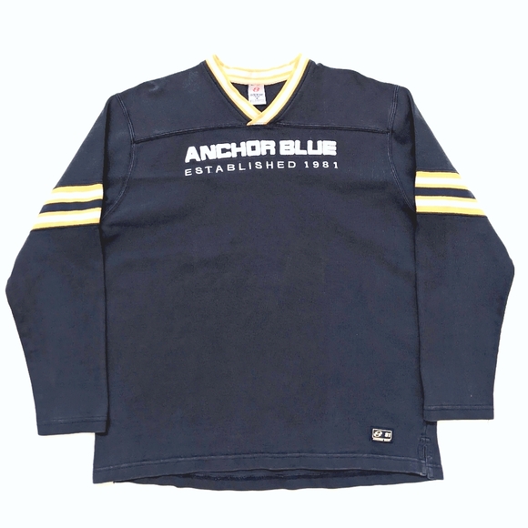 Vintage Anchor Blue v-neck navy sweater, men's medium - Picture 6 of 7